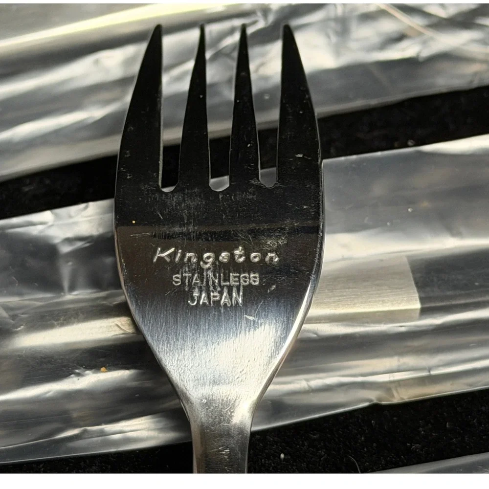 Kingston Stainless Japan-4 Pc Dinner Fork, Grey Satin Handle, Mid Century, NEW